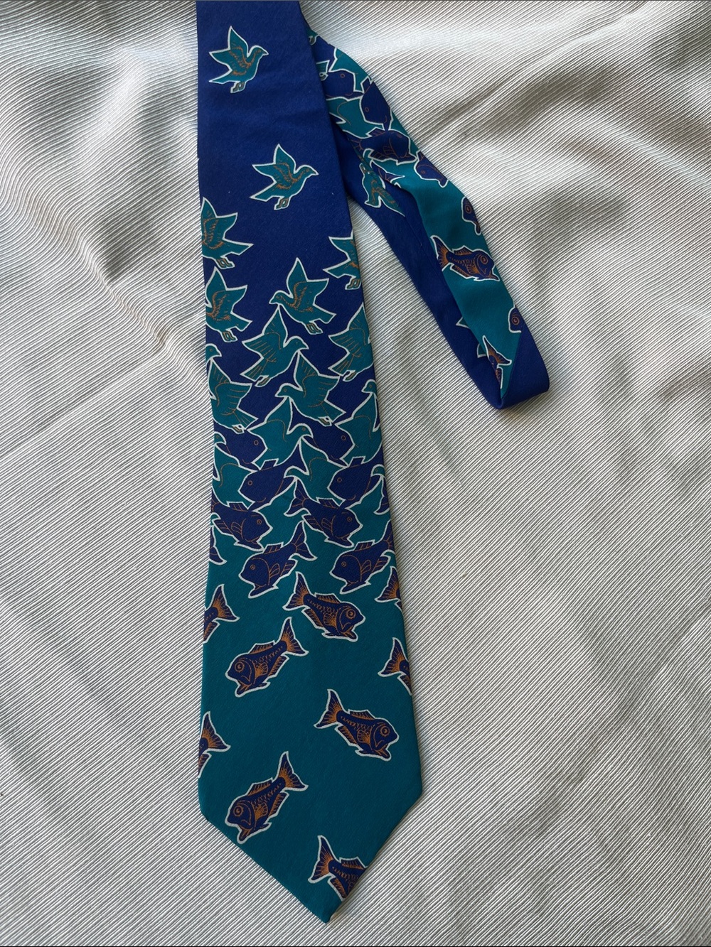 Silk Teal bird to Fish Motif Artsy Classy Tie The Boxelder Company Milwaukee